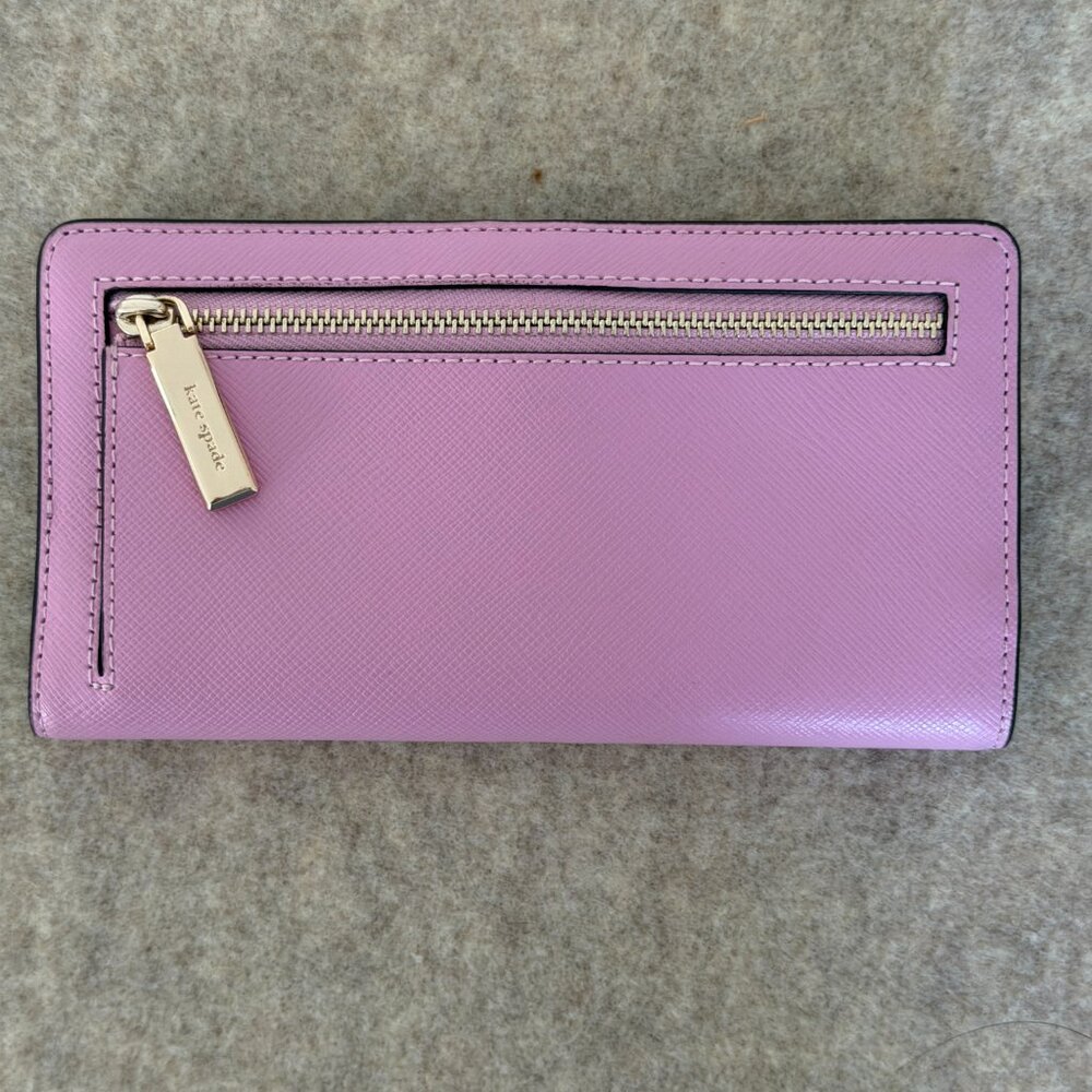 Kate Spade Pink/Purple Leather Wallet Zip Around Saffiano Long Wallet - Picture 2 of 7